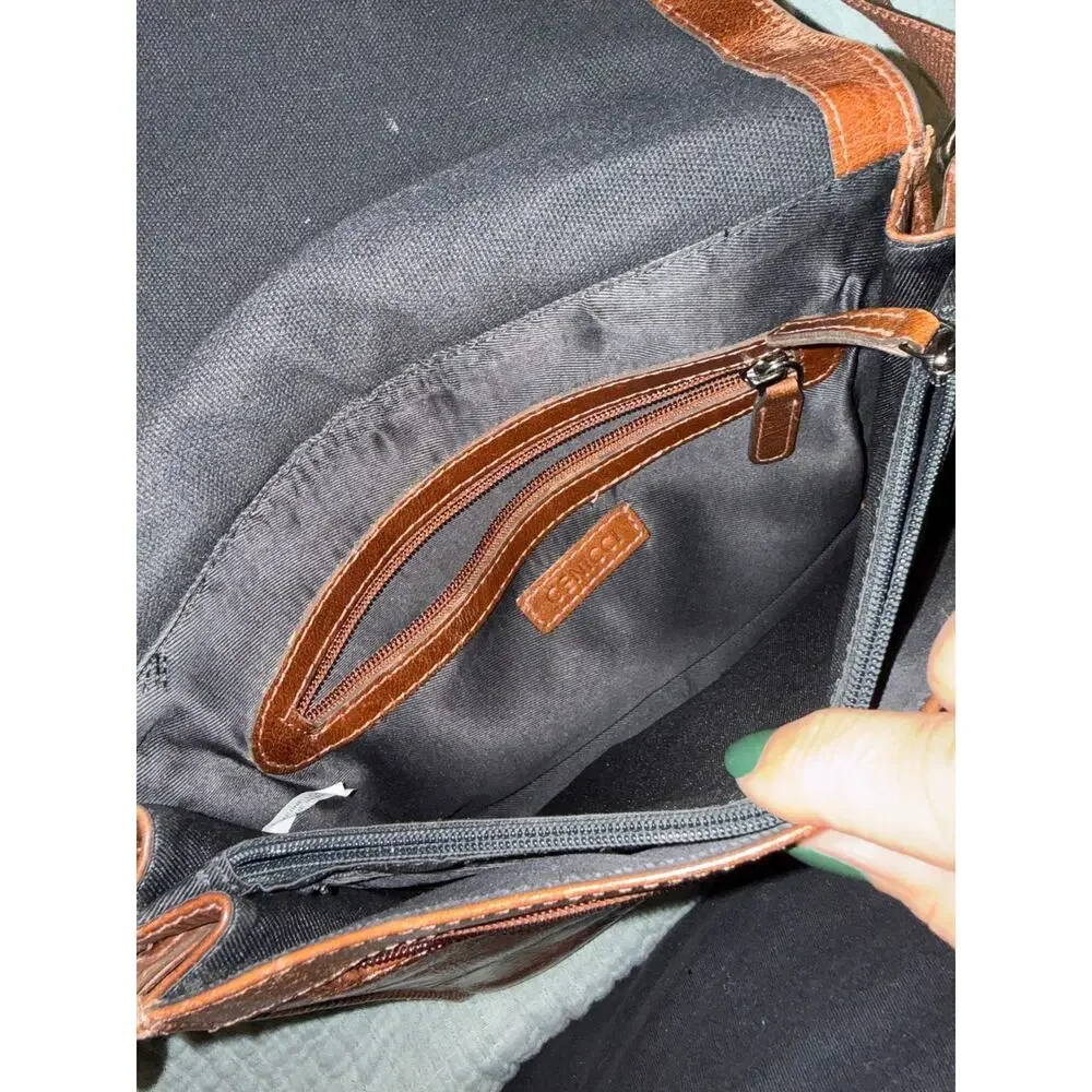 Genicci Brown Leather Purse Crossbody Fold Over Shoulder Bag